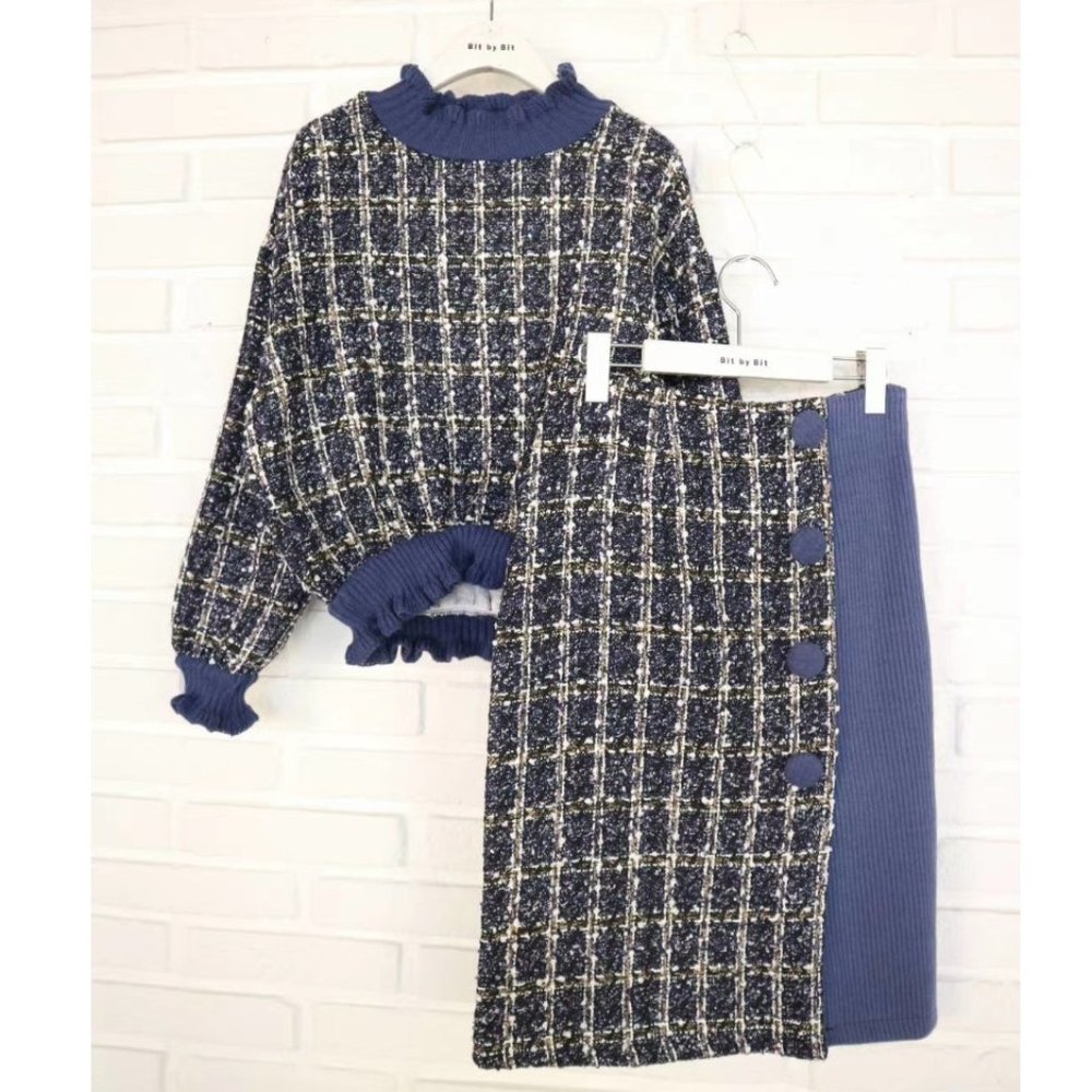 Korean Fashion-Soft Tweed Top + Skirt Set